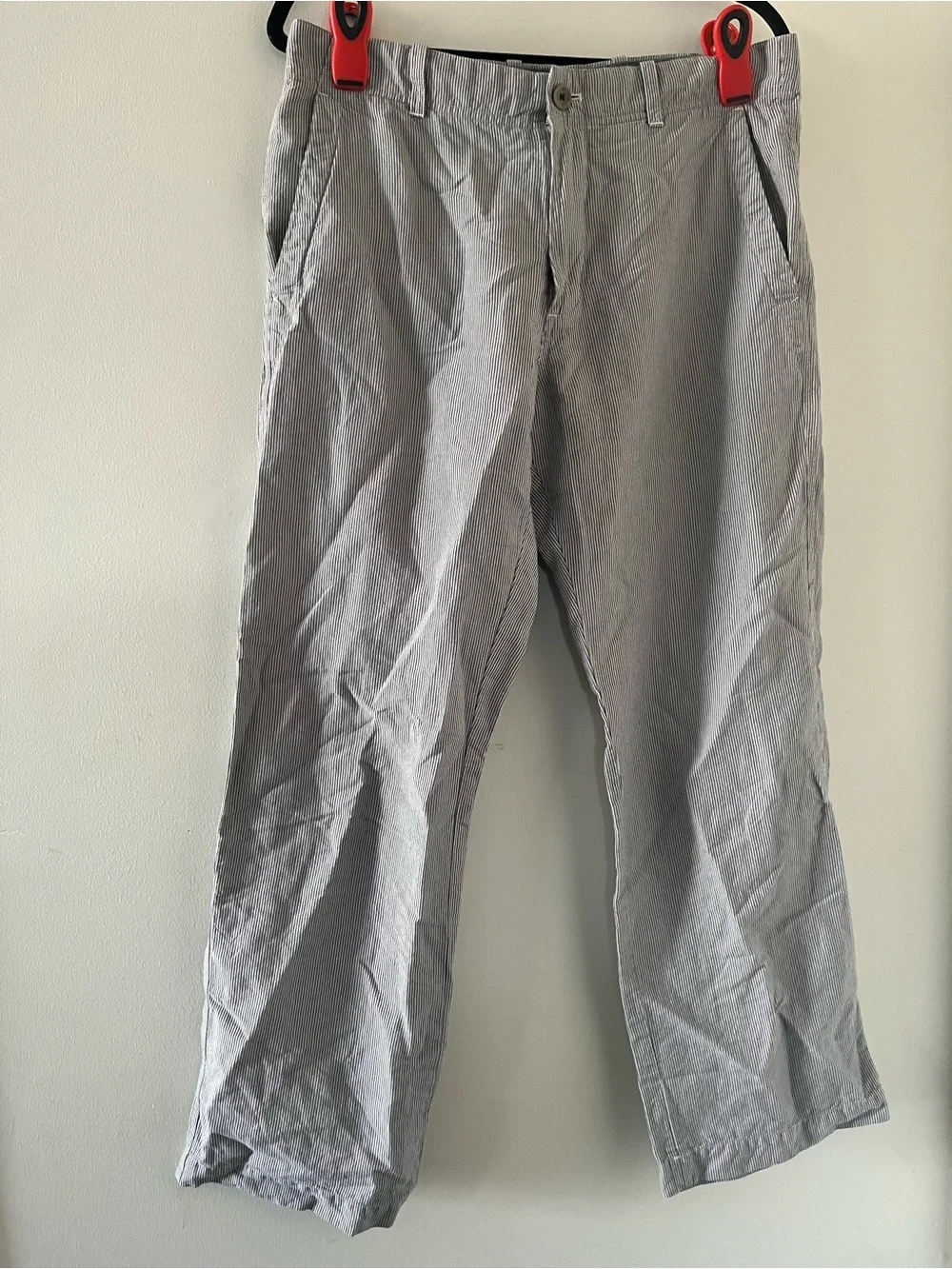 Banana Republic Blue White Striped Linen Cotton Trouser Pants 32 X 30 Coastal